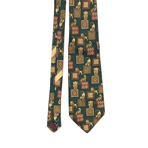Salvatore Ferragamo Mens Green Lion Lioness Designer Silk Neck Tie Luxury - Picture 4 of 13